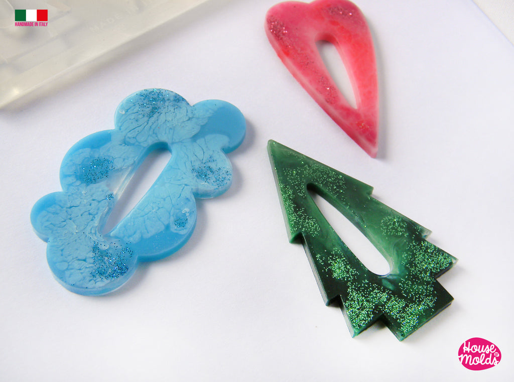 Fancy Hair Clips 3 Flat Shapes Clear Mold  - Transparent Silicone Mold super shiny  House of molds