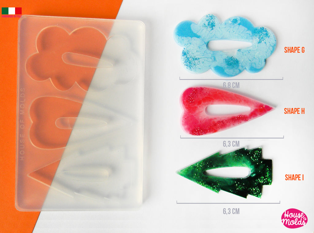 Fancy Hair Clips 3 Flat Shapes Clear Mold  - Transparent Silicone Mold super shiny  House of molds