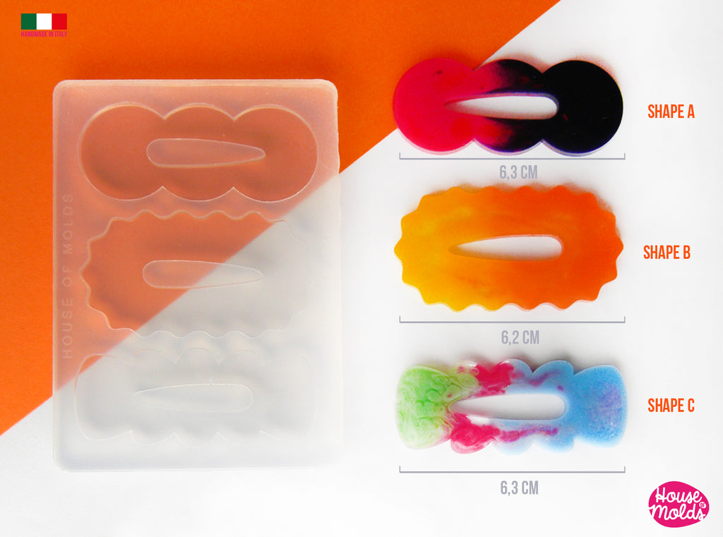 Groovy  Hair Clips 3 Flat Shapes Clear Mold  - Transparent Silicone Mold super shiny  House of molds (Copia)