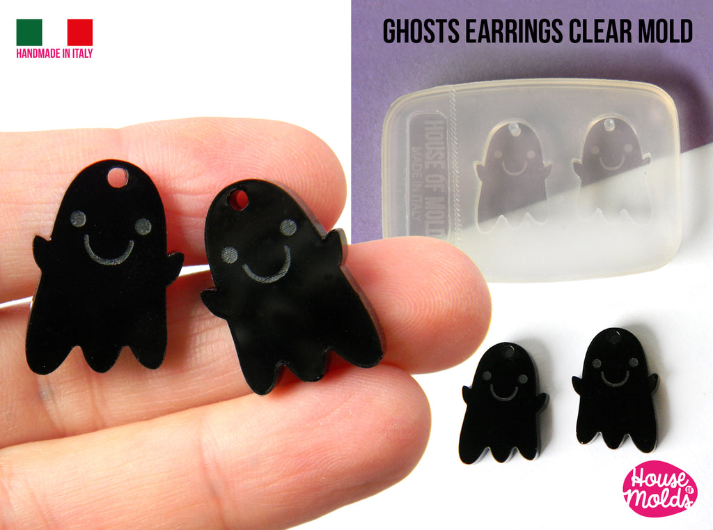 Cute ghosts earrings  clear Mold ,earrings 24 mm x 16 mm  and 4 mm thickness-super shiny results