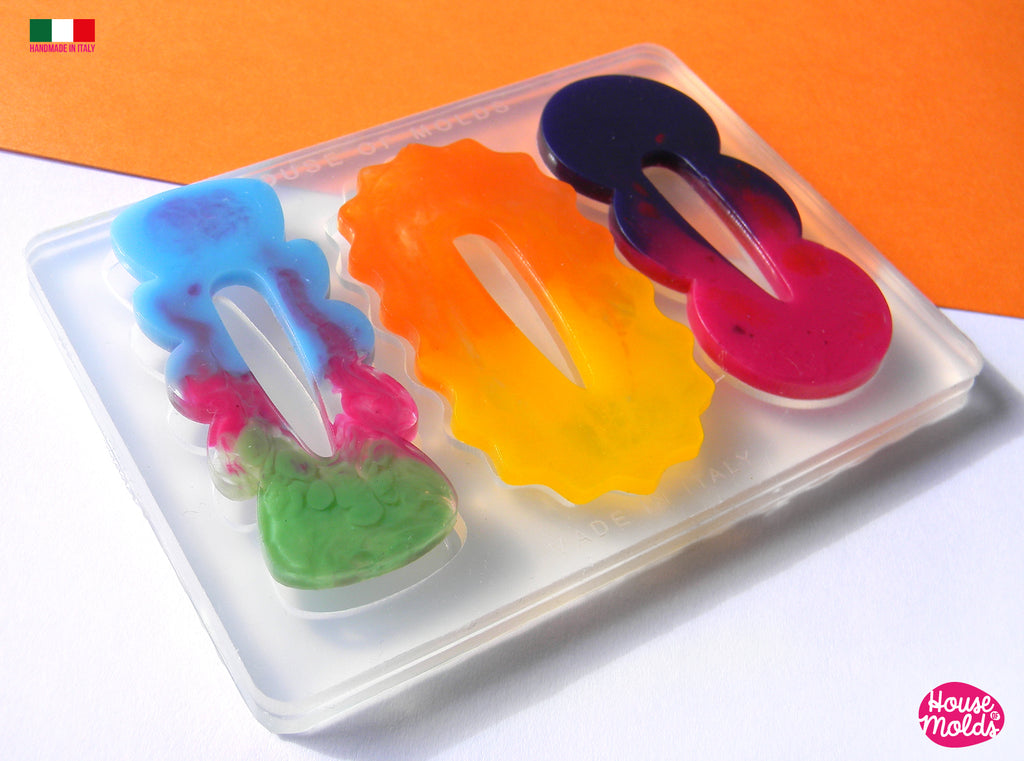 Groovy  Hair Clips 3 Flat Shapes Clear Mold  - Transparent Silicone Mold super shiny  House of molds (Copia)