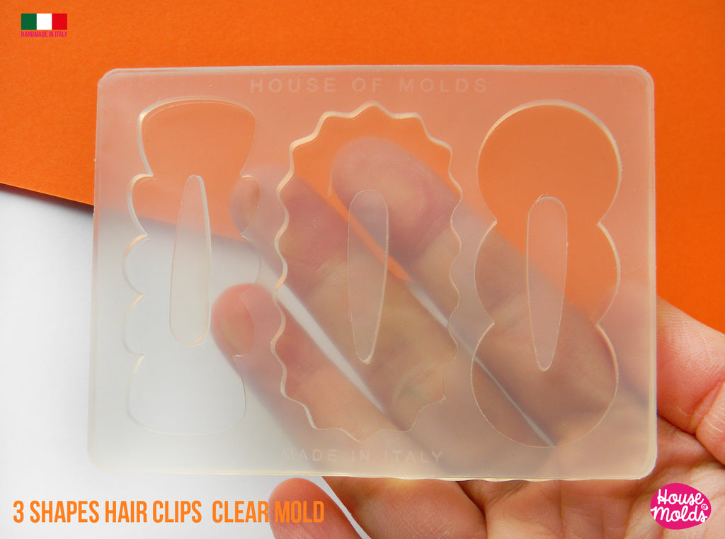 Groovy  Hair Clips 3 Flat Shapes Clear Mold  - Transparent Silicone Mold super shiny  House of molds (Copia)