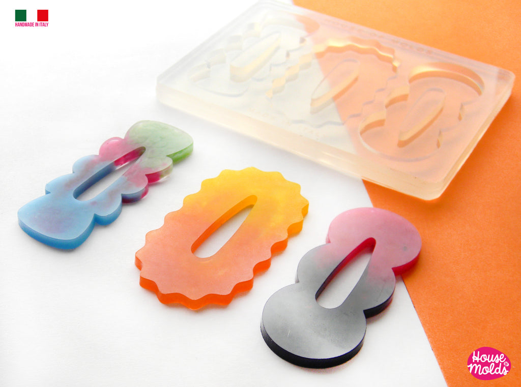 Groovy  Hair Clips 3 Flat Shapes Clear Mold  - Transparent Silicone Mold super shiny  House of molds (Copia)