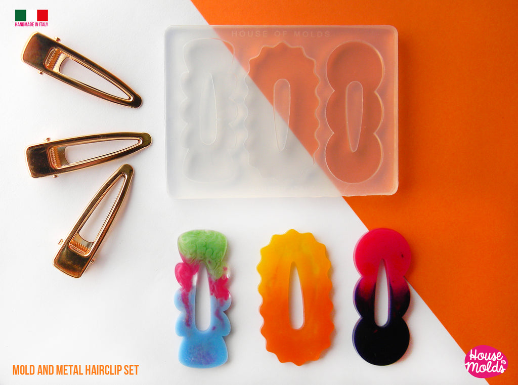 Groovy  Hair Clips 3 Flat Shapes Clear Mold  - Transparent Silicone Mold super shiny  House of molds (Copia)