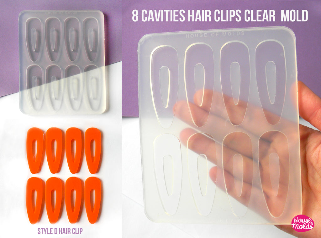 Multi CavitiesHair Clips  Clear Mold  - 1 Style  Hairclip Mold made for makers -Transparent Silicone Mold super shiny , House of molds