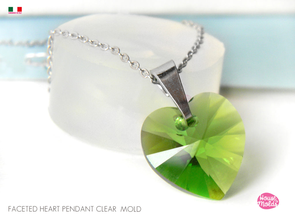 Heart Double faceted Pendant  Mold for your precious  keepsakes - 3d shape with faceted point on back - super glossy