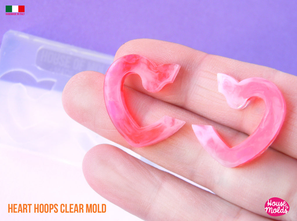 HEART HOOPS  earrings Clear Mold , easy to use,  super shiny - house of molds
