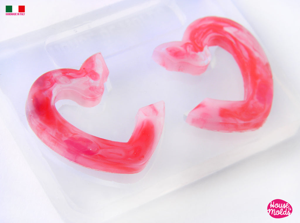 HEART HOOPS  earrings Clear Mold , easy to use,  super shiny - house of molds