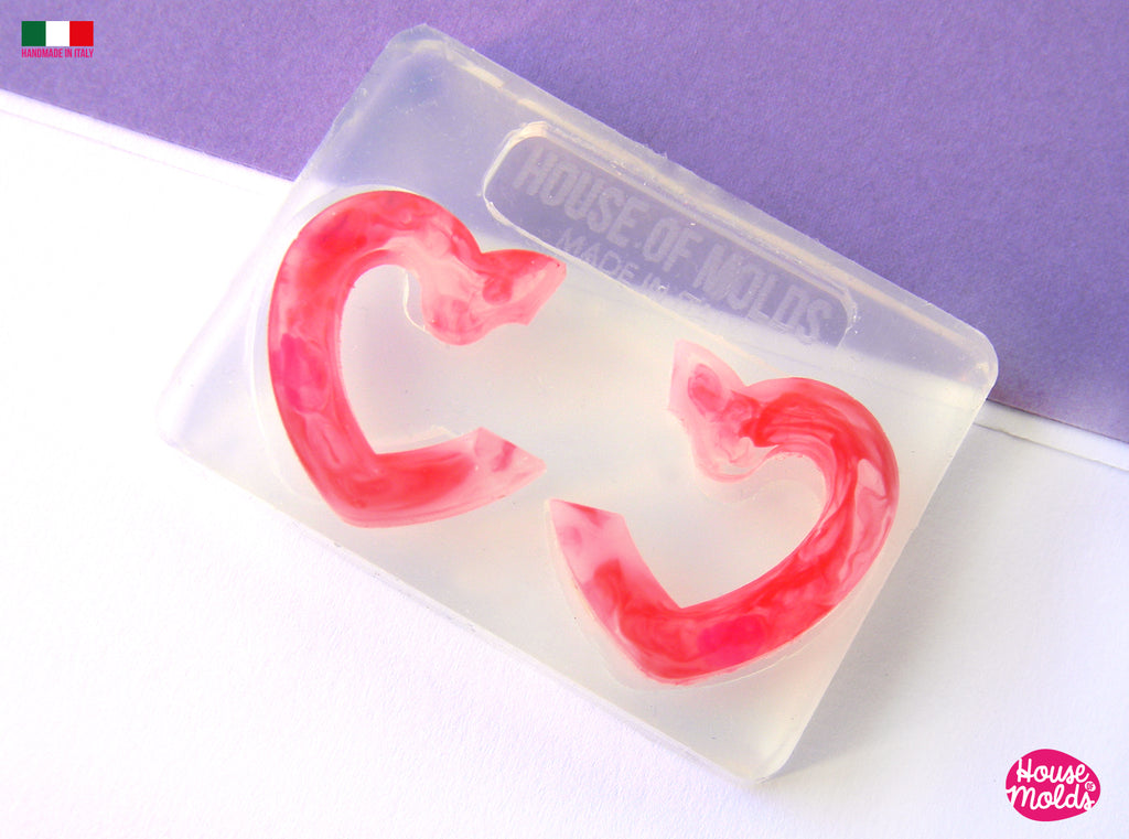 HEART HOOPS  earrings Clear Mold , easy to use,  super shiny - house of molds