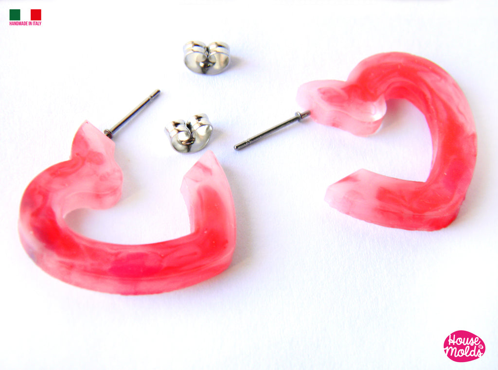 HEART HOOPS  earrings Clear Mold , easy to use,  super shiny - house of molds