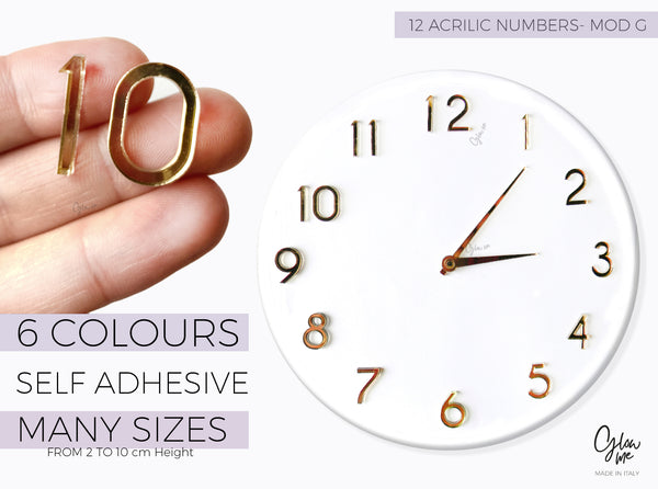 MOD G - SET OF 12 ACRILIC NUMBERS FOR CLOCK MAKING - SELF ADHESIVE - 6 ...