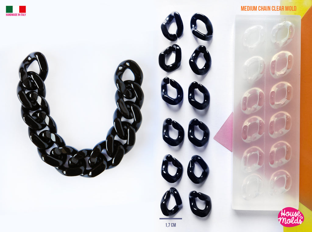 3D CHAIN Clear Mold - each chain element is 17  x 20  mm -3d Chain great to  make resin collier , bangles  - shiny surface super glossy