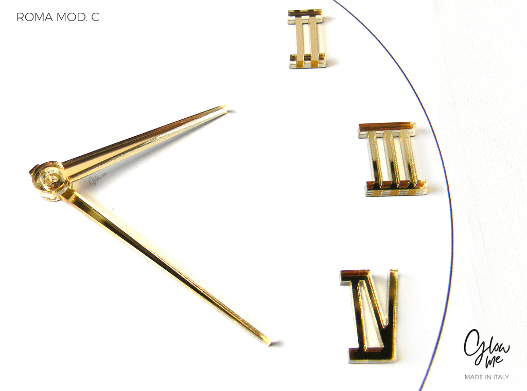 ROMAN C - SET OF 12 ACRILIC ROMAN NUMERALS FOR CLOCK MAKING - SELF ADHESIVE - 6 MIRRORED COLOURS AND MANY SIZES TO CHOOSE
