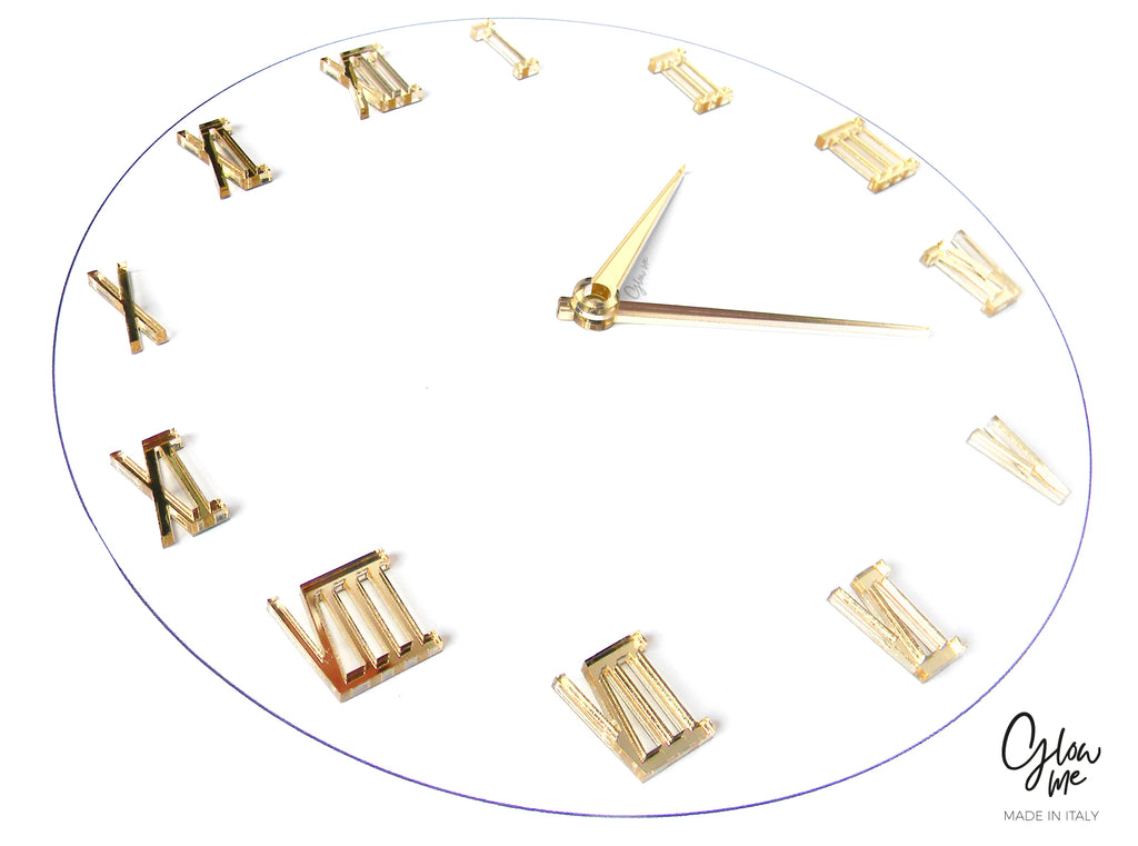 ROMAN C - SET OF 12 ACRILIC ROMAN NUMERALS FOR CLOCK MAKING - SELF ADHESIVE - 6 MIRRORED COLOURS AND MANY SIZES TO CHOOSE