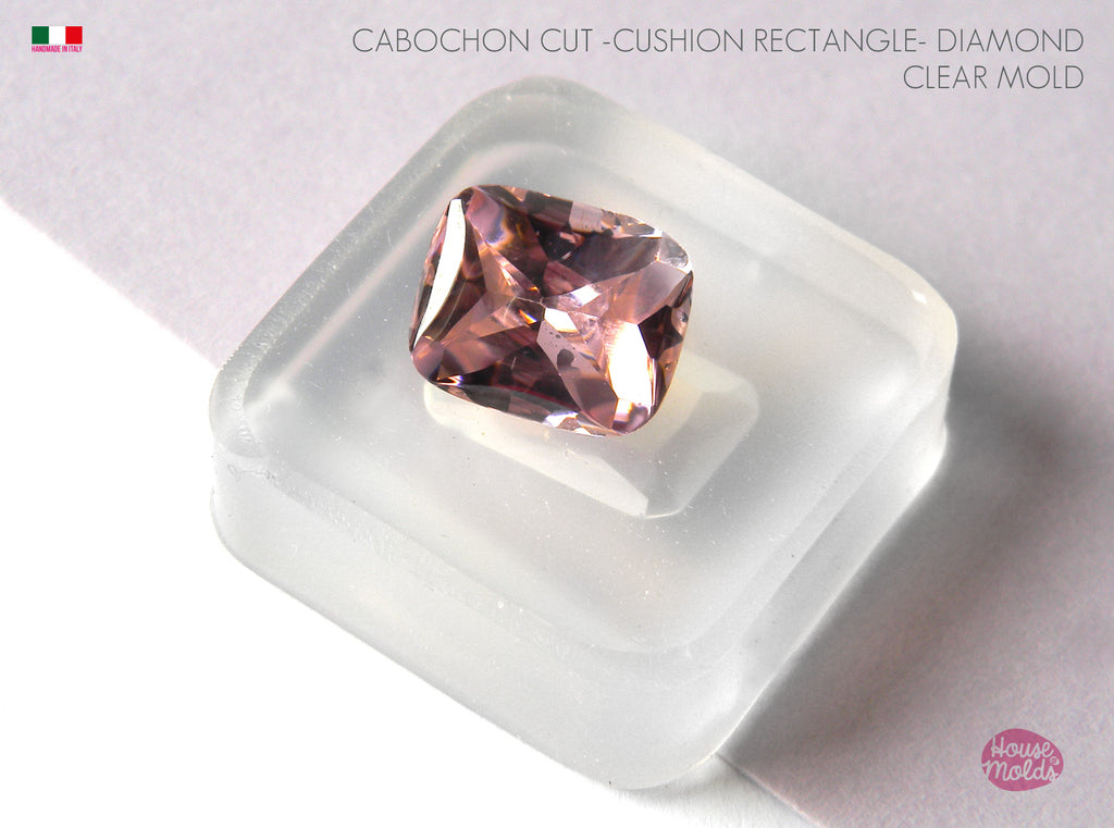 Cabochon Cut Cushion rectangle Diamond 12 x 10  mm  1 Mold  -  Mold for your precious  keepsakes - super shiny and glossy