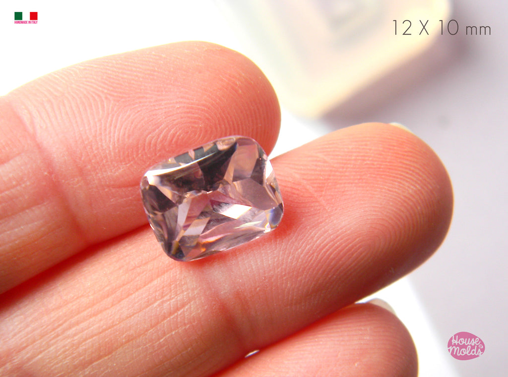 Cabochon Cut Cushion rectangle Diamond 12 x 10  mm  1 Mold  -  Mold for your precious  keepsakes - super shiny and glossy