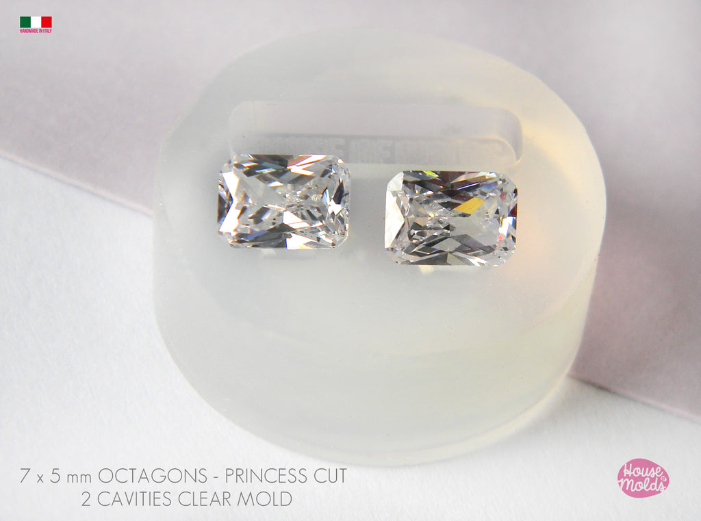 7 x 5 mm Octagonal Princess Cut  Diamond  2 cavities  Mold  -  Mold for your precious  keepsakes - super shiny and glossy