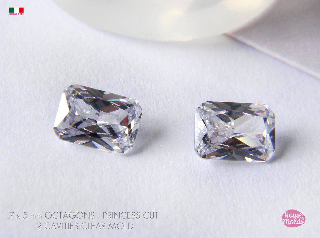 7 x 5 mm Ottagonale Princess Cut Diamante 2 cavità Stampo - Stampo per i tuoi preziosi ricordi - super lucido e brillante