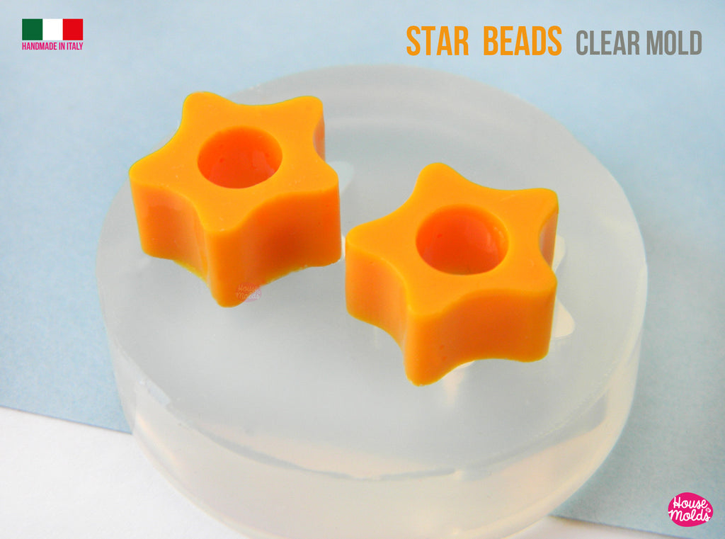 Stars Drilled beads  Clear Mold , 12 mm x 6 mm tall , inner hole 5 mm , super glossy resin casting, easy to use (Copy)