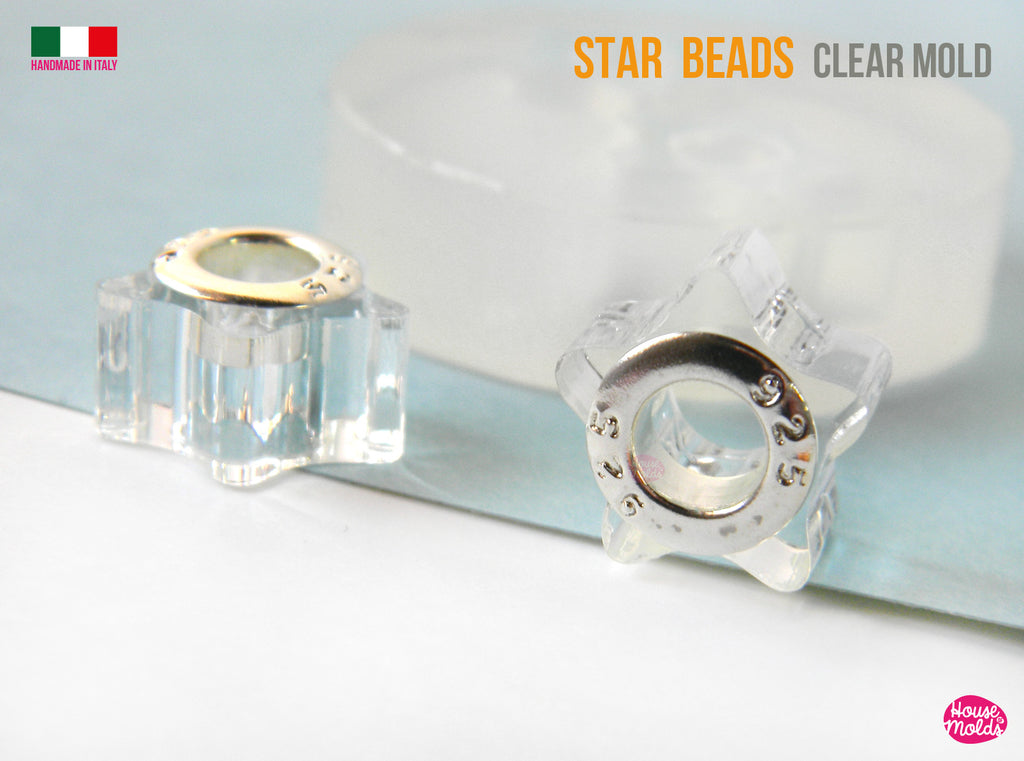 Stars Drilled beads  Clear Mold , 12 mm x 6 mm tall , inner hole 5 mm , super glossy resin casting, easy to use (Copy)