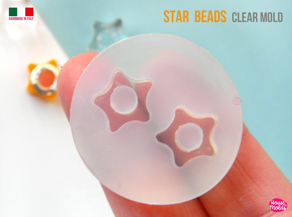 Stars Drilled beads  Clear Mold , 12 mm x 6 mm tall , inner hole 5 mm , super glossy resin casting, easy to use (Copy)