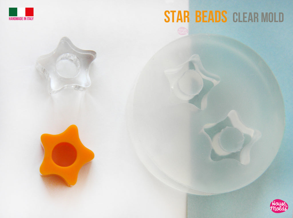 Stars Drilled beads  Clear Mold , 12 mm x 6 mm tall , inner hole 5 mm , super glossy resin casting, easy to use (Copy)