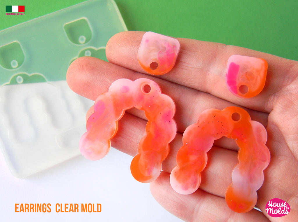 SCALLOPED U Dangle earrings Clear Mold ,Premade Holes , 4 cavities fdghy, easy to use,  super shiny - house of molds