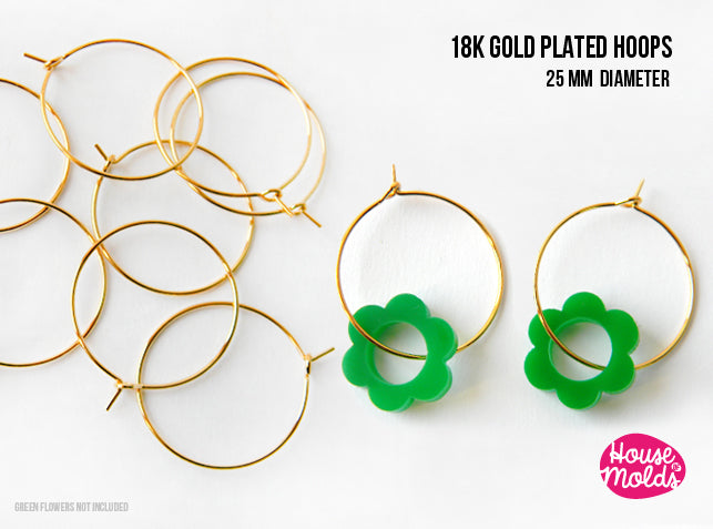 18K Gold Plated Hoops Earrings base  - 25 mm external diameter - luxury quality