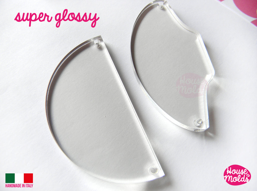 2 BIG Statement pendants Clear Mold :1 Half Circle 1 Flat Shell + Pre Made Holes on sides- Transparent Mold very shiny easy to use