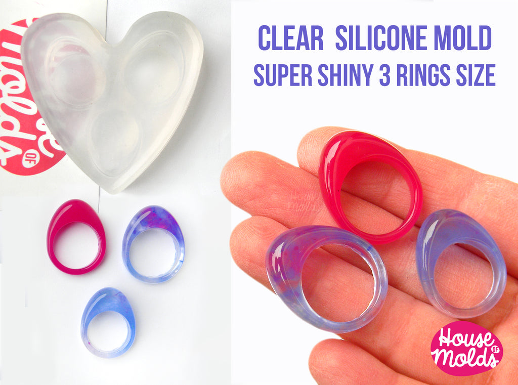 3 Sizes Crescent Oval rings Clear Mold,Mold for Multisize Oval Glossy rings usa sizes  5,25- 7,5 -8,5  rings resin mold,transparent rubber
