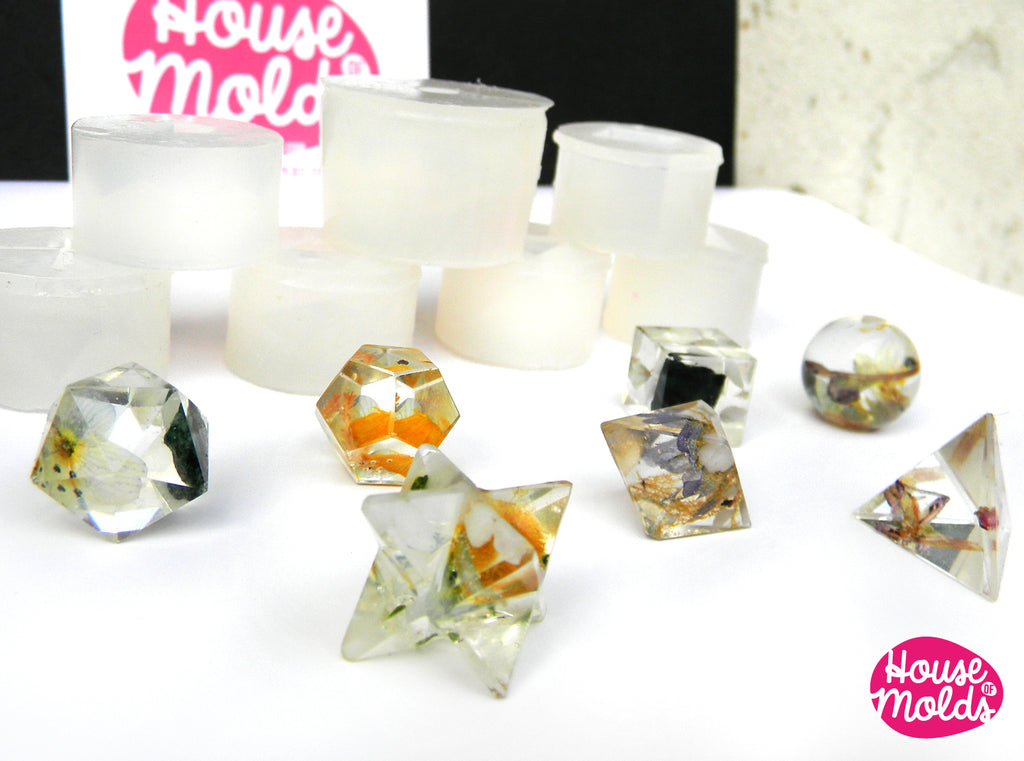7 Platonic Solids Set Of  Clear Silicone Molds - HOUSE OF MOLDS-7 Chakra geometry set of 7  molds for resin,super shiny surface