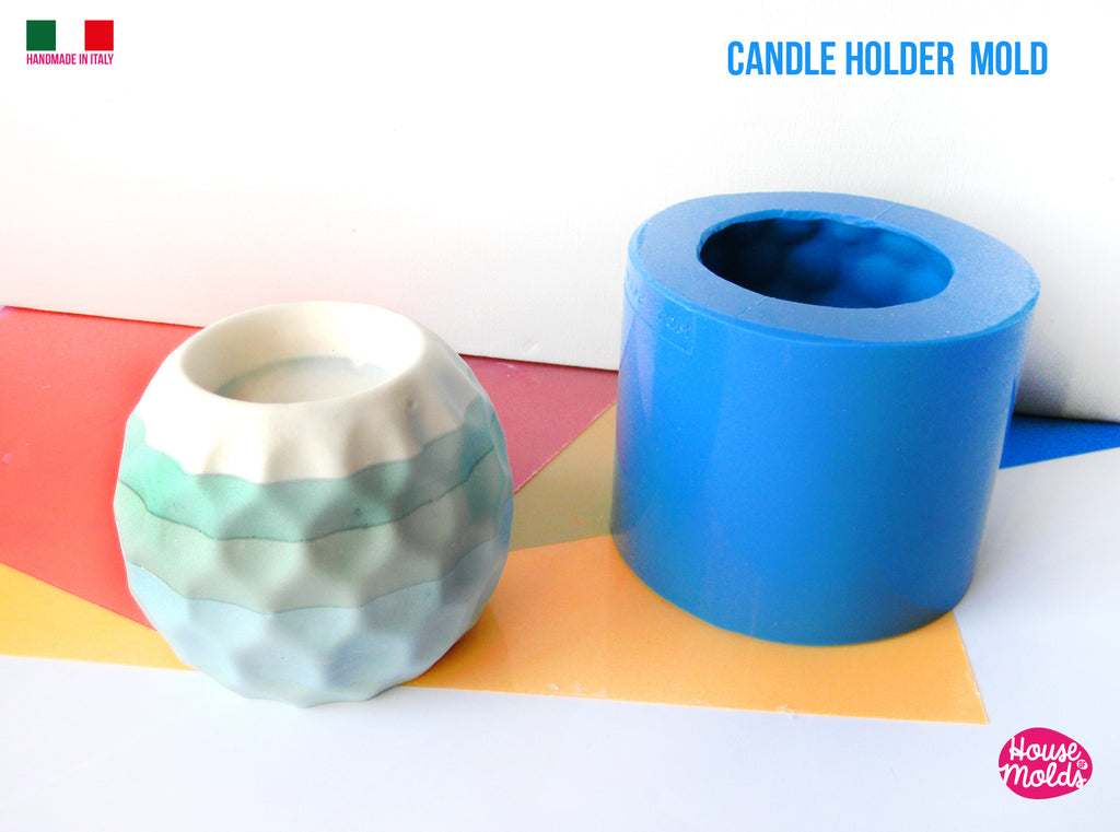 BOLD TEXTURED CANDLE HOLDER  SILICONE MOLD 6,8 cm tall x 8,5  cm diameter -  super glossy - ideal for Resin , Cement , Plaster , Jesmonite  HOUSE OF MOLDS 2022