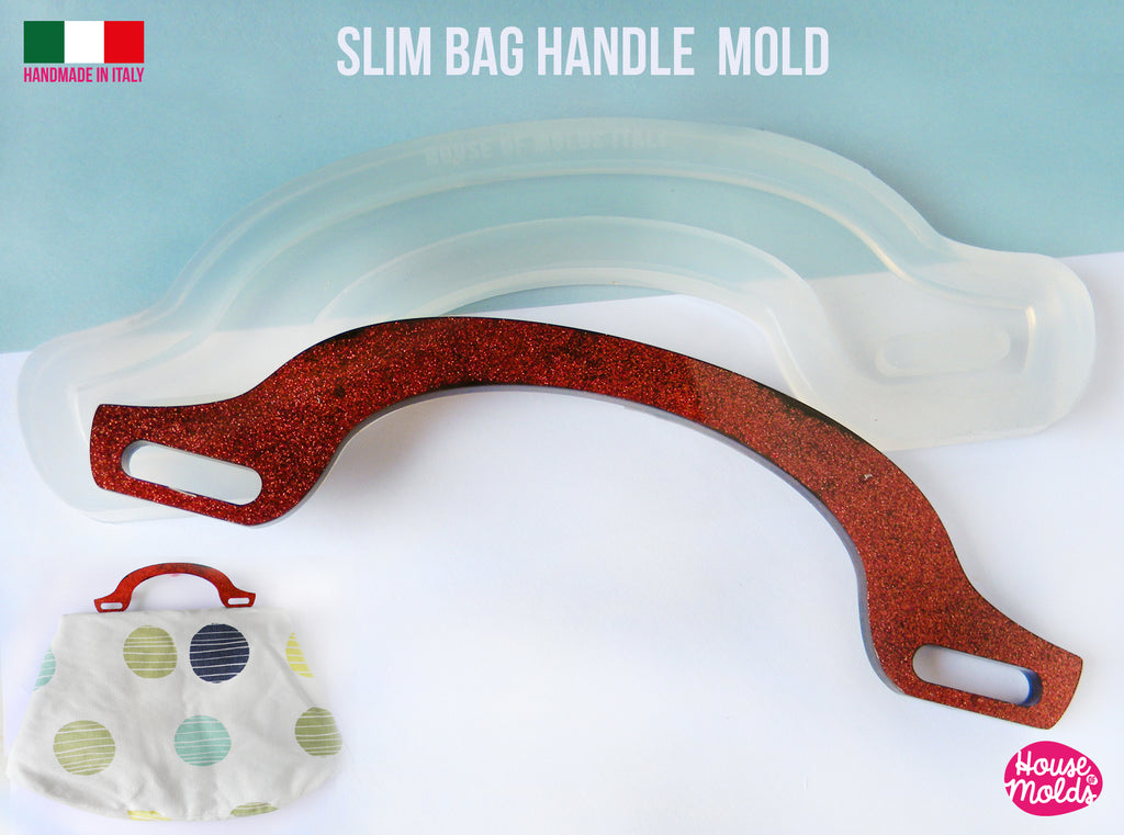 Slim Bag Handles Clear Mold , Handles measurements  19 cm x 5,5 cm -5 mm thickness - premade holes - super shiny casting exclusive from  House of molds