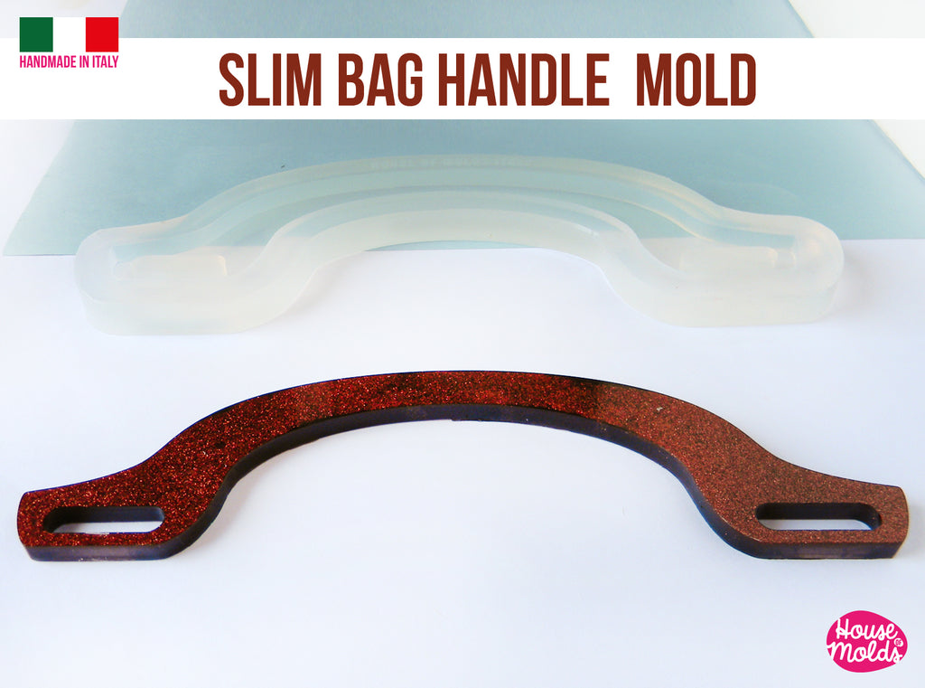 Slim Bag Handles Clear Mold , Handles measurements  19 cm x 5,5 cm -5 mm thickness - premade holes - super shiny casting exclusive from  House of molds
