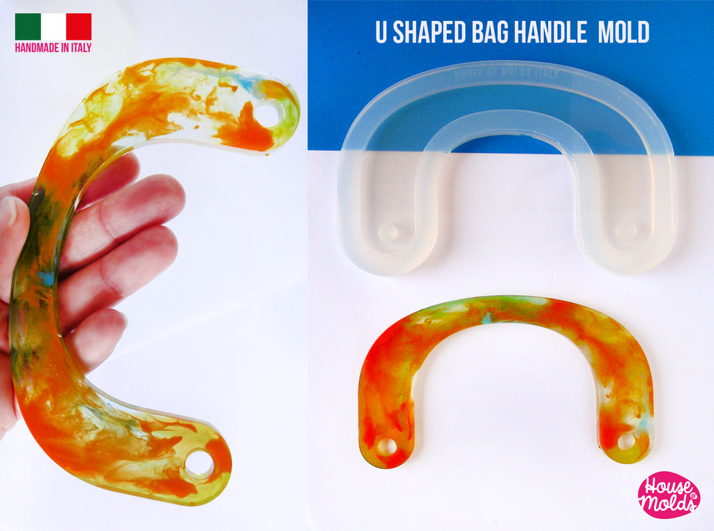 U-Shaped  Bag Handles Clear Mold , Handles measurements  14,2 cm x 8 cm -5 mm thickness - premade holes - super shiny casting exclusive from  House of molds