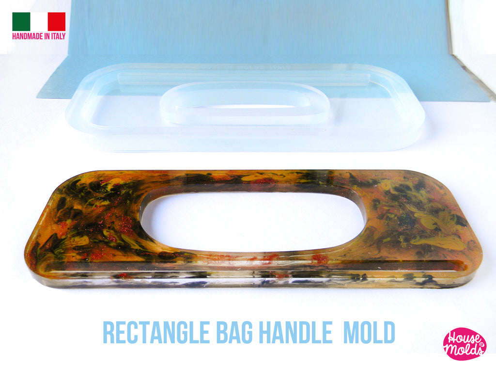 Rectangle Bag Handles Clear Mold , Handles measurements  18,8  cm x 7 cm -5 mm thickness - premade slots - super shiny casting exclusive from  House of molds