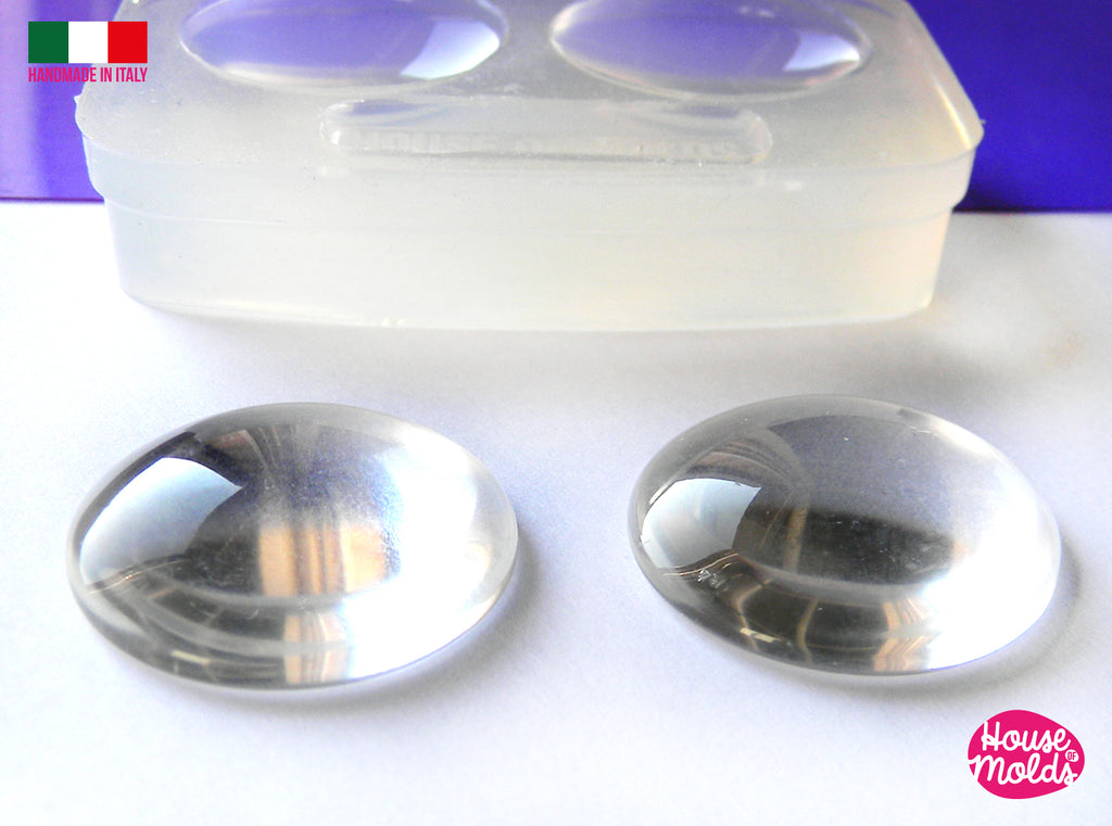 25  mm Round Cabochons 2 Cavityes clear Mold , smooth and super glossy resin Earrings, Ring Top , Oval  Pendants and House of molds