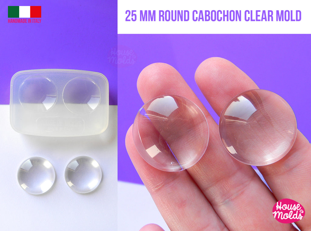 25  mm Round Cabochons 2 Cavityes clear Mold , smooth and super glossy resin Earrings, Ring Top , Oval  Pendants and House of molds