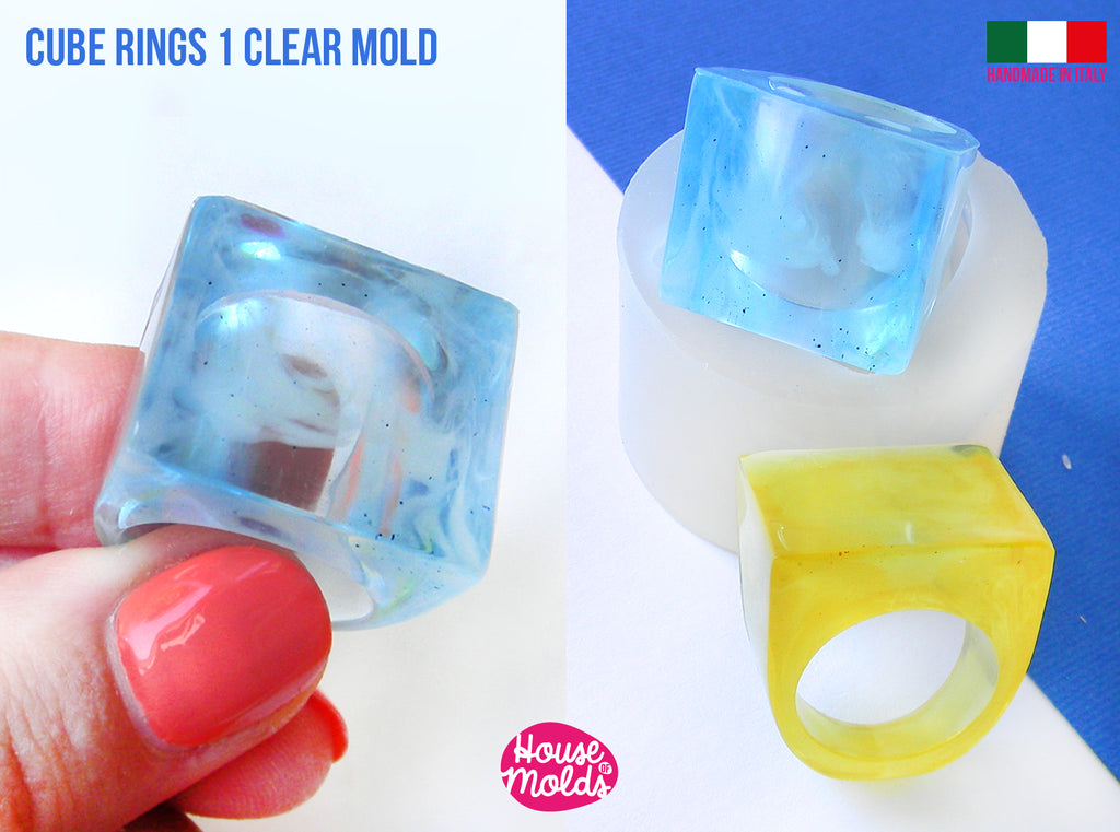 1 Cube Rings Clear silicone  Mold-  single resin rings mold -super shiny creations - House Of Molds - Italy
