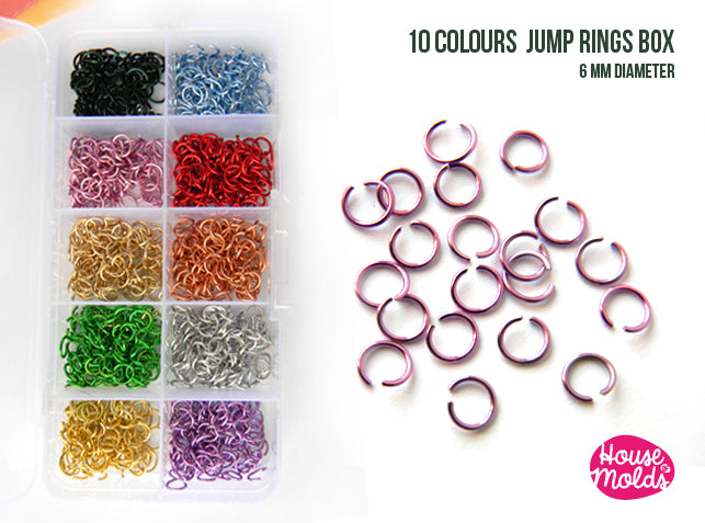 10 Colours Box  Open Jump Rings - Diameter 6 mm - 1000 pcs