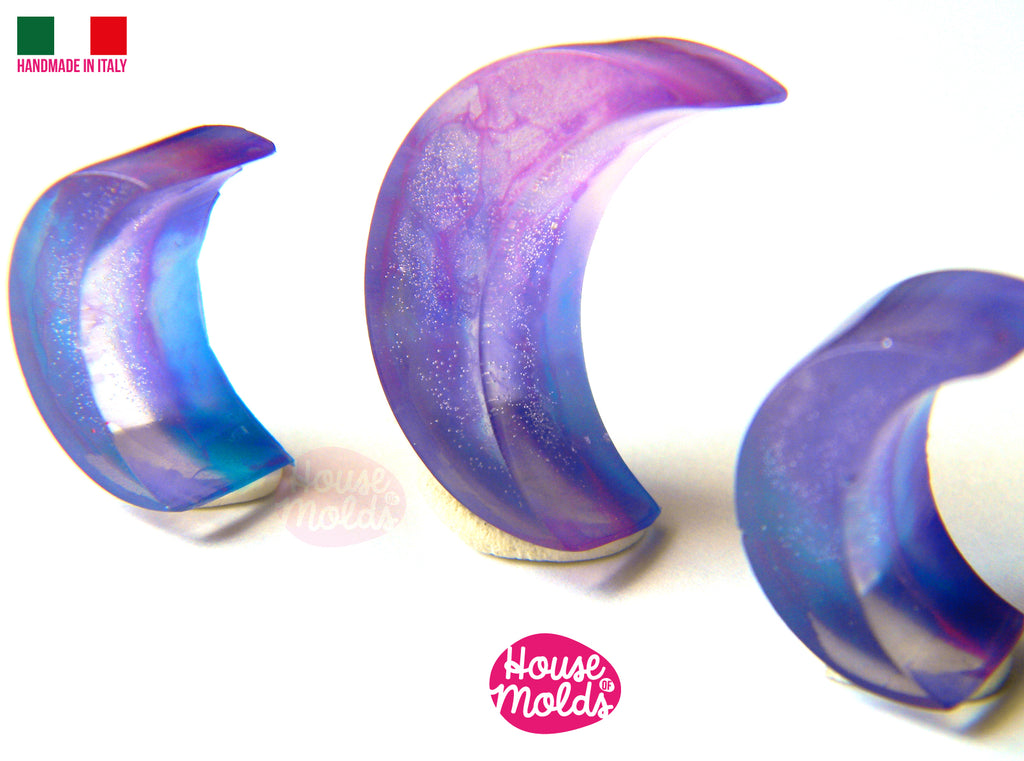 Set of 3 Crescent Moon Clear Mold 2 sizes , transparent Mold to make earrings or pendants -very shiny surface easy to use-houseofmolds