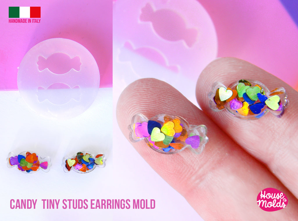 Candy Tiny studs earrings  Clear Mold  , 8 x 16 mm ,   thickness 3 mm - super shiny - house of molds