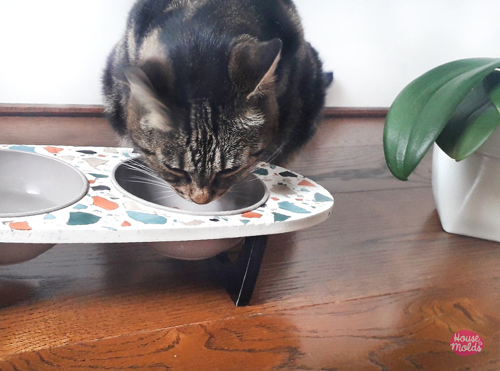 🐱 Set di 3 stampi per stazione di alimentazione per gatti - stampi in silicone di alta qualità colate  lucide e lisce - design speciale House Of Molds