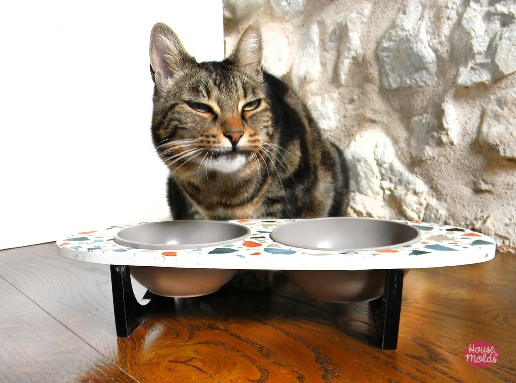 🐱 Set di 3 stampi per stazione di alimentazione per gatti - stampi in silicone di alta qualità colate  lucide e lisce - design speciale House Of Molds