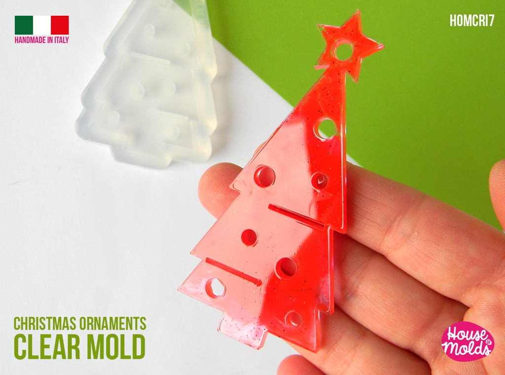 Christmas Tree Flat shape Decoration Clear Mold , 90 x 40 mm 4 mm thickness , super shiny - house of molds made in Italy