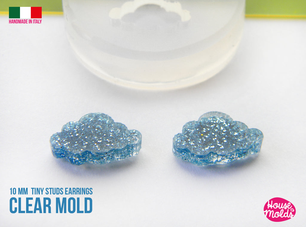 Clouds Tiny studs earrings  Clear Mold - 13 x 8 mm   -  thickness 3 mm - super shiny - house of molds