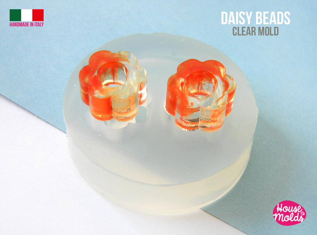 Daisy Drilled beads  Clear Mold , 11 mm x 6 mm tall , inner hole 5 mm , super glossy resin casting, easy to use