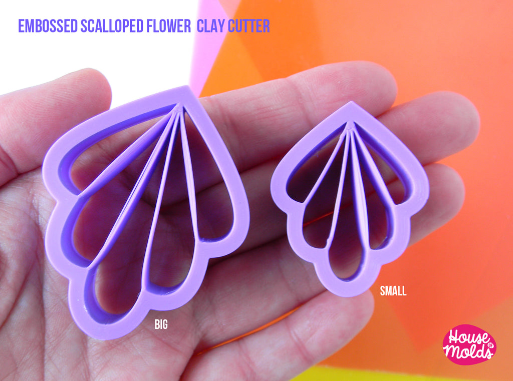 EMBOSSED SCALLOPED FLOWER CLAY CUTTER  - BIOBASED PLA - CLEAN CUT EDGES -House of Molds