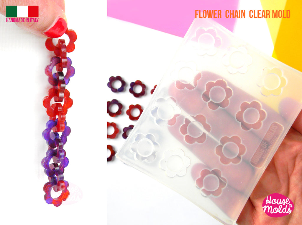 FLOWER CHAIN Clear Mold - each element is 17 mm x 17 mm thickness 3 mm -great to  make resin collier , bangles , earrings -shiny surface super glossy