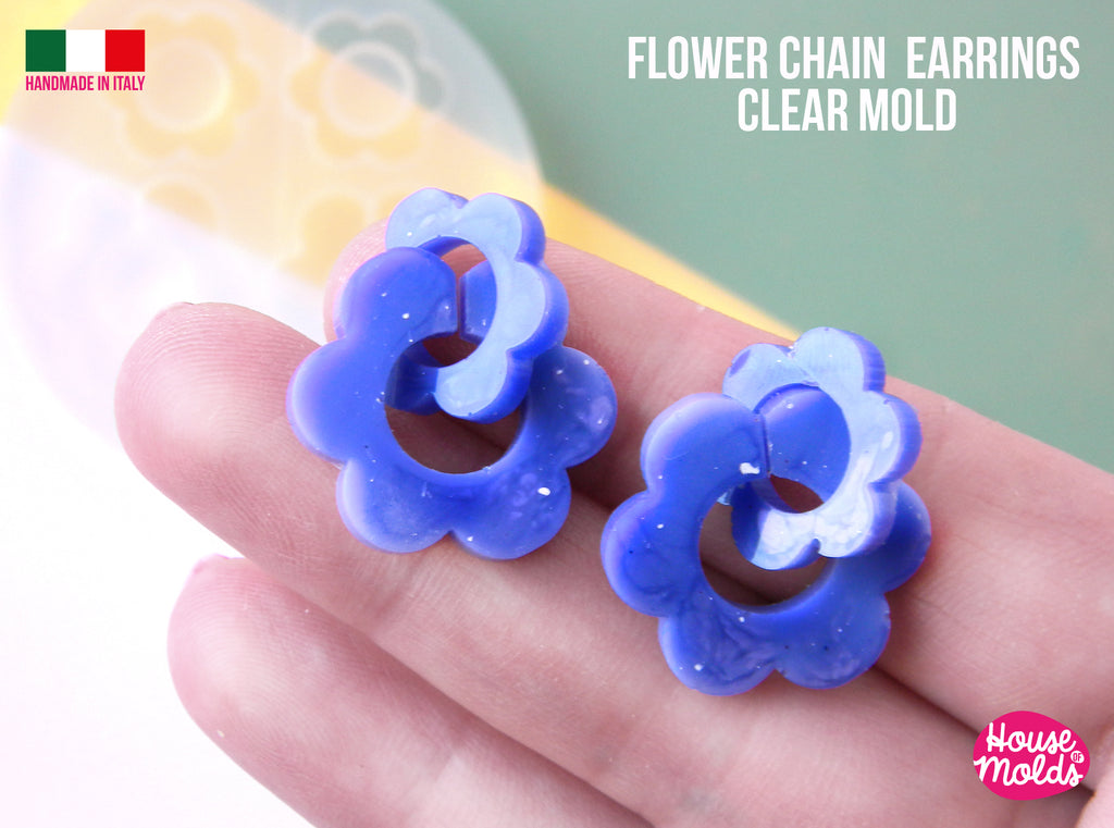 Flower Chain Earrings Clear Mold , 4 cavityes super shiny - house of molds -made in italy